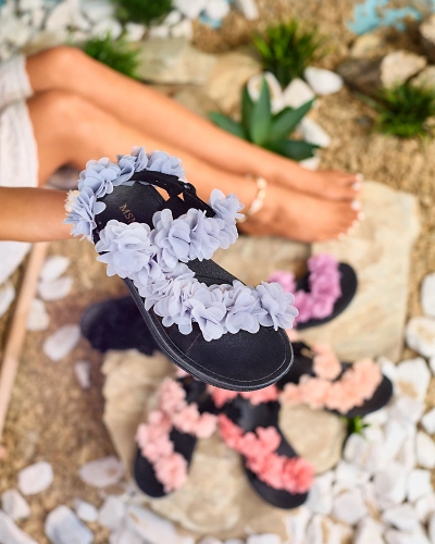 Royalfashion Sandales grises à fleurs pour femme Alferroy