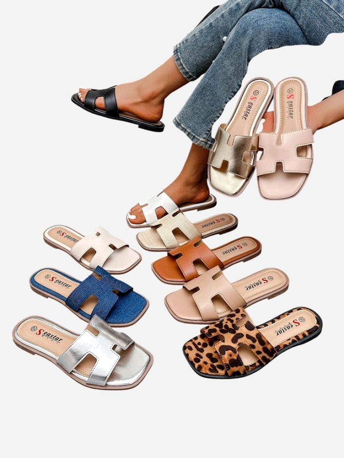 Royalfashion Tongs à semelle plate pour femmes Eval