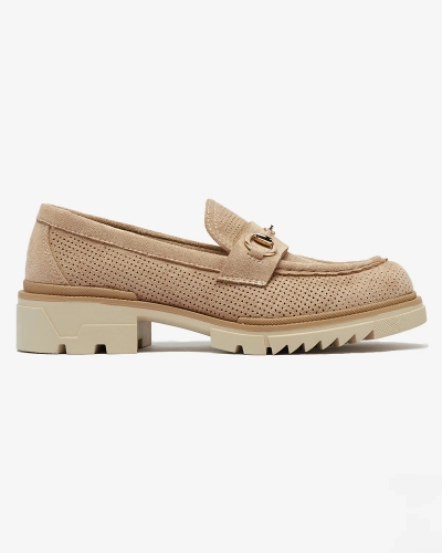 Royalfashion Mocassins ajourés pour femme marron clair avec chaîne Imerila