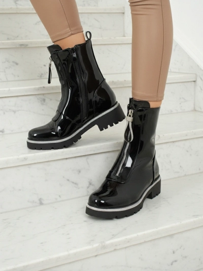 Bottines vernies en cuir écologique pour femmes avec zircons Nuvina