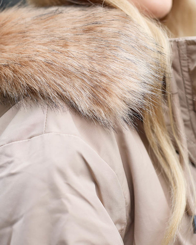 Veste d'hiver beige pour femme avec cordon de serrage à la taille - Vêtements