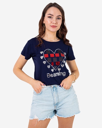 T-shirt femme bleu marine avec imprimé - Vêtements