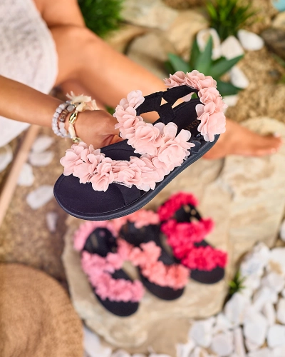 Royalfashion Sandales pour femmes rose vif avec fleurs Alferroy