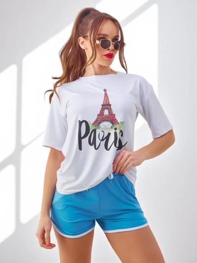 Ensemble de sport pour femmes Royalfashion avec un t-shirt et un short Paris