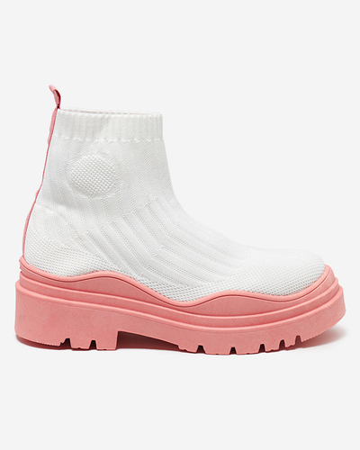 Bottines pour femmes sur semelle épaisse en blanc et rose Korlic-Shoes