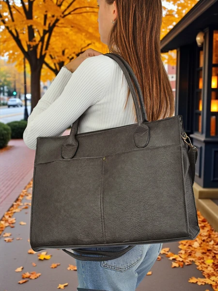 Sac à main en cuir pour femme Etruria Classica Elegante gris 41x31x14 cm