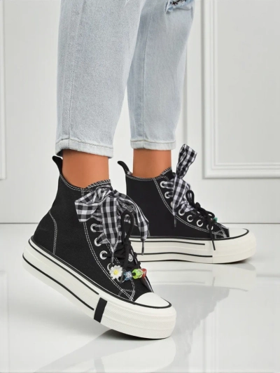 Baskets Callisto Noires à Plateformes en Tissu avec Accents Rétro pour Femmes