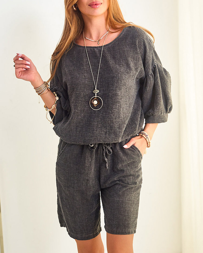 Royalfashion Ensemble d'été pour femme en coton et lin