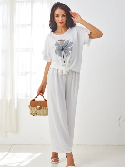 Ensemble décontracté Royalfashion pour femme avec un haut à manches courtes et un pantalon large
