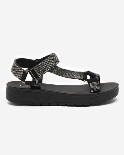 Sandales pour femmes avec zircons en noir Qroc- Footwear