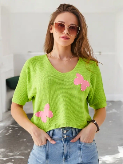 Royalfashion Pull court en coton pour femmes avec des papillons