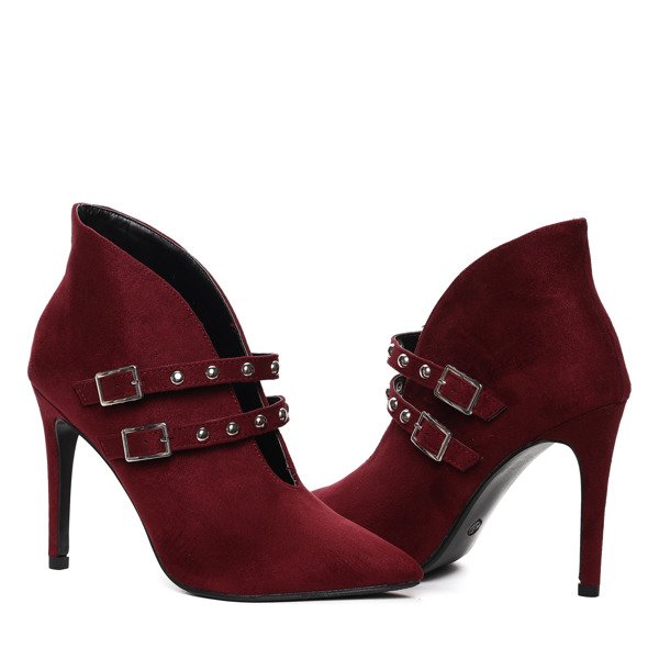 Burgundowe botki na szpilce - Obuwie