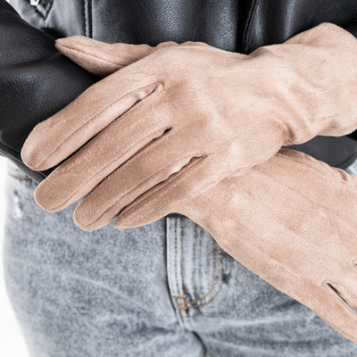 Gants pour femmes en éco-suède marron clair - Accessoires