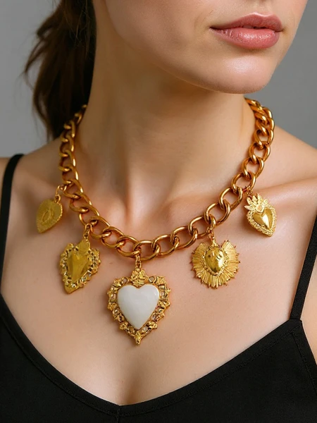 Collier Aurelia Amore – chaîne dorée avec médaillons Cuore de style baroque