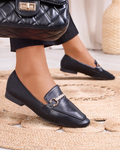 Mocassins noirs pour femmes avec ornements dorés Suletta- Footwear