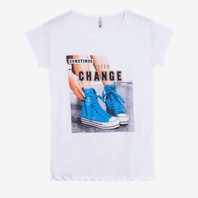 T-shirt imprimé blanc pour femme - Vêtements 1