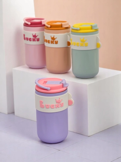 Mug thermique Royalfashion avec un panier, une paille et un bec Happy Dog