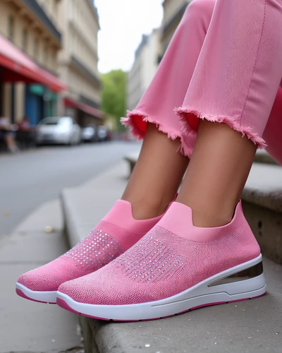 Baskets compensées pour femmes Royalfashion à enfiler avec des strass Qelavise