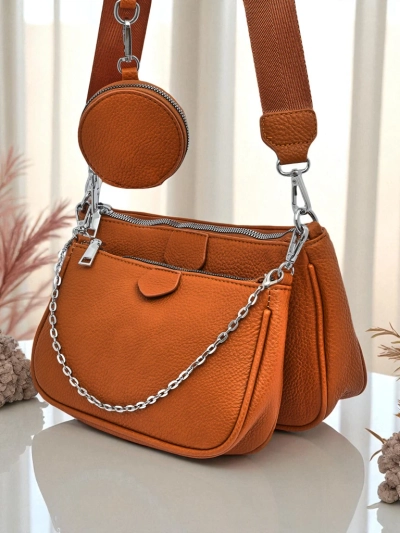 Sac à main pour femmes Calista camel cuir écologique ensemble tendance 3en1
