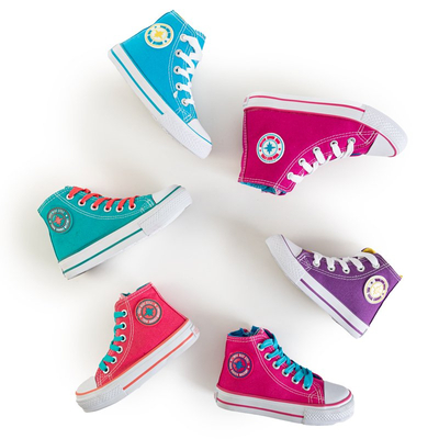 Baskets montantes enfant fuchsia à lacets bleus Alvari - Footwear