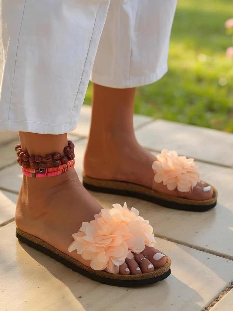 Royalfashion Claquettes pour femmes avec fleurs Flora Soft