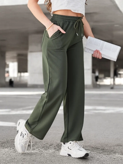 Royalfashion Pantalons simples pour femmes avec un lien
