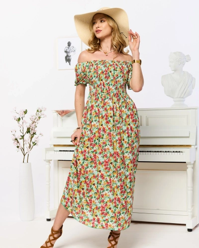 Robe midi verte à motif floral pour femme - Vêtements