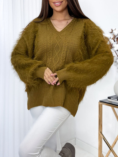 Royalfashion Pull pour femme en duvet de couleur moutarde