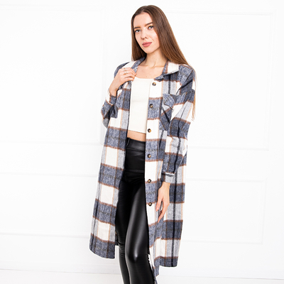 Chemise longue femme à carreaux bleu marine - Vêtements