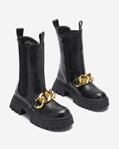Bottes pour femmes avec chaîne en noir Evves- Footwear