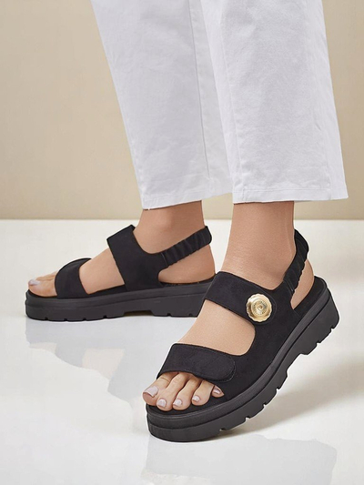 Sandales pour femmes Royalfashion Anthea Nero - daim noir, plateforme 5 cm