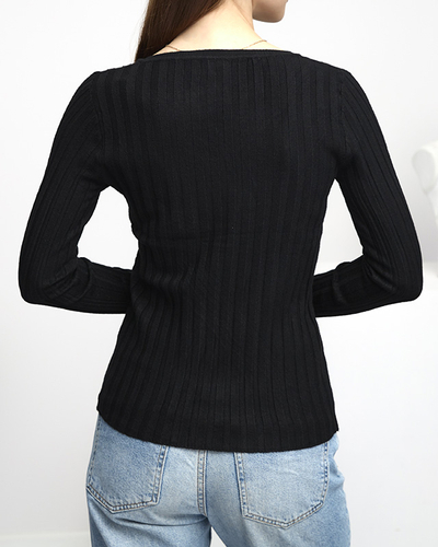 Pull côtelé noir pour femme - Vêtements