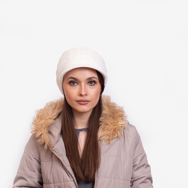Bonnet chaud femme blanc avec perles - Accessoires