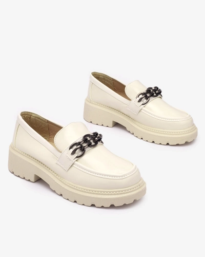 Mocassins laqués pour femme de couleur crème Adolos- Footwear