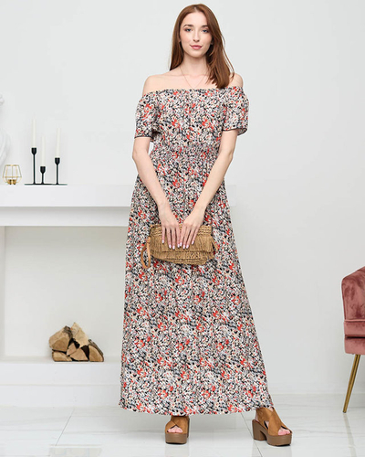 Robe longue noire à motifs pour femme. Vêtements