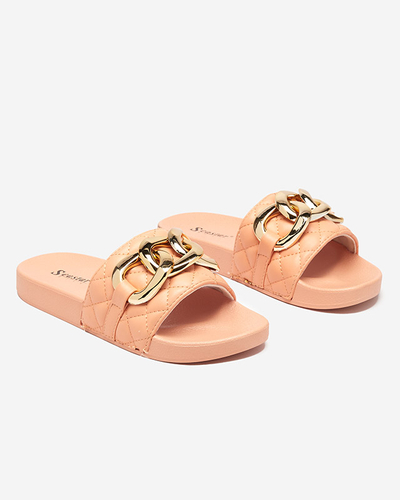 OUTLET Chaussons femme corail matelassés avec chaîne dorée Eteris - Footwear