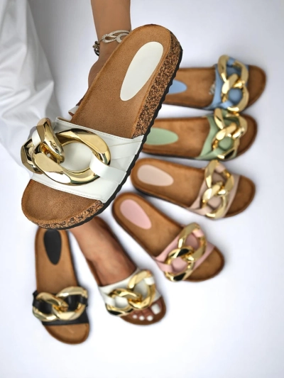 Sandales pour femmes Athenis Bianco Royalfashion – cuir écologique, chaîne dorée