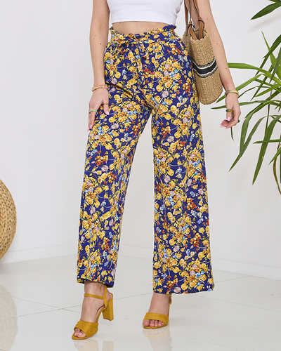 Pantalon palazzo bleu à fleurs bleu marine pour femme - Vêtements