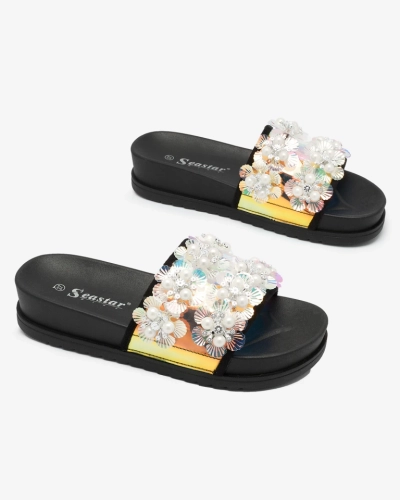 Sandales compensées femme noires à embellissements Maurelle - Chaussures