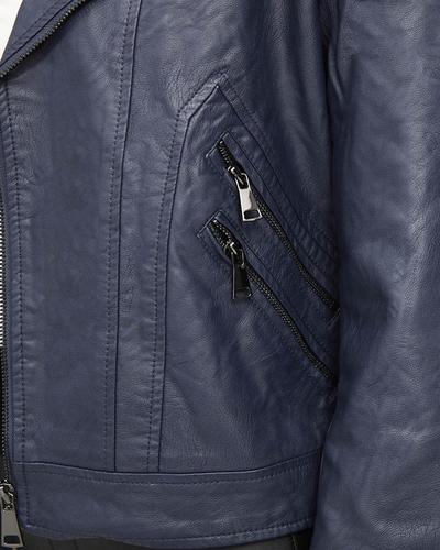 Veste ramon en cuir écologique pour femme, bleu marine - Vêtements