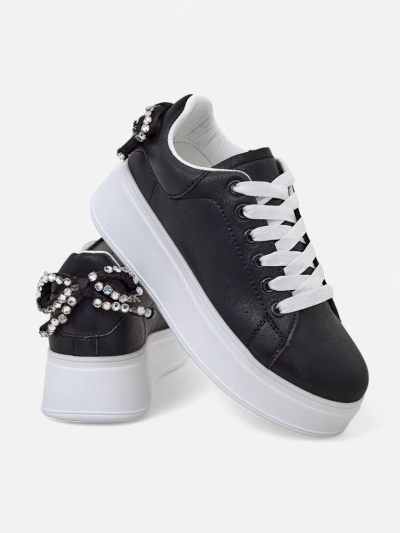 Royalfashion Sneakers de sport pour femmes à plateforme avec nœud en ruban