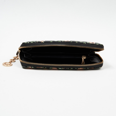 Grand portefeuille femme noir à motif fleuri - Accessoires