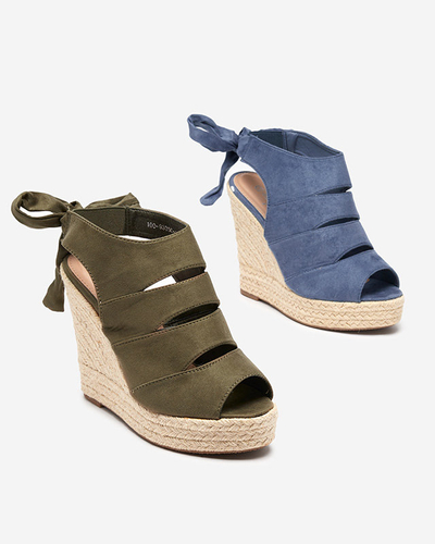 OUTLET Sandales pour femmes en daim écologique bleu sur le coin Evofi - Footwear