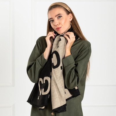 Écharpe chaude réversible à motifs pour femmes noir et beige - Accessoires