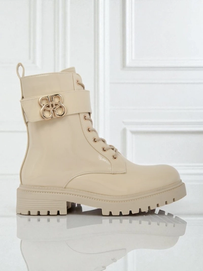Bottines beiges Ariadne en cuir écologique avec fermeture éclair, bout rond et élégant