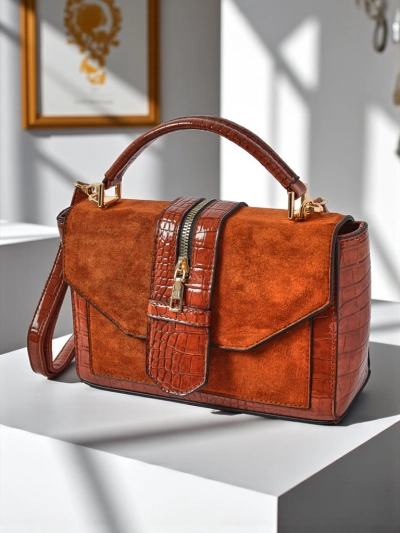 Sac à main pour femme Hera Marrone marron cuir écologique suédé à bandoulière rétro