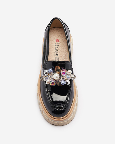 Mocassins pour femmes laqués noirs avec ornement Leliab- Footwear