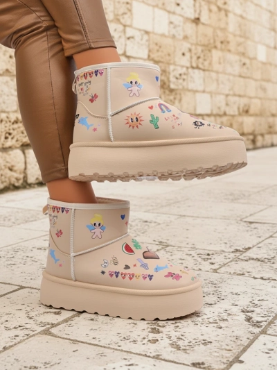 Chaussures Doublées Callisto Angelico avec Dessins Enfantins sur Plateforme Beige