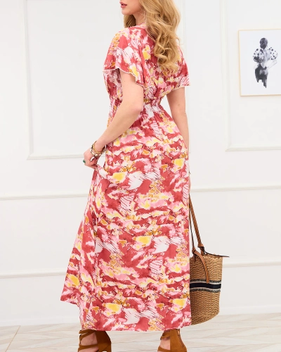 Robe longue rouge à motif tendance pour femme - Vêtements