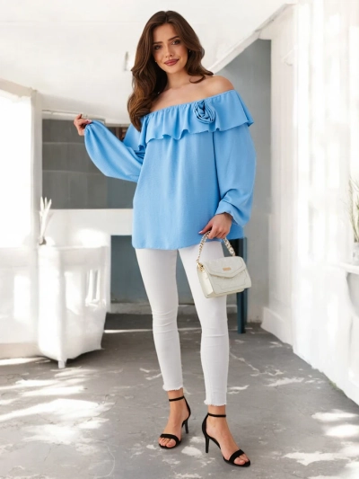 Royalfashion Haut féminin dénudé épaules avec volant et fleur